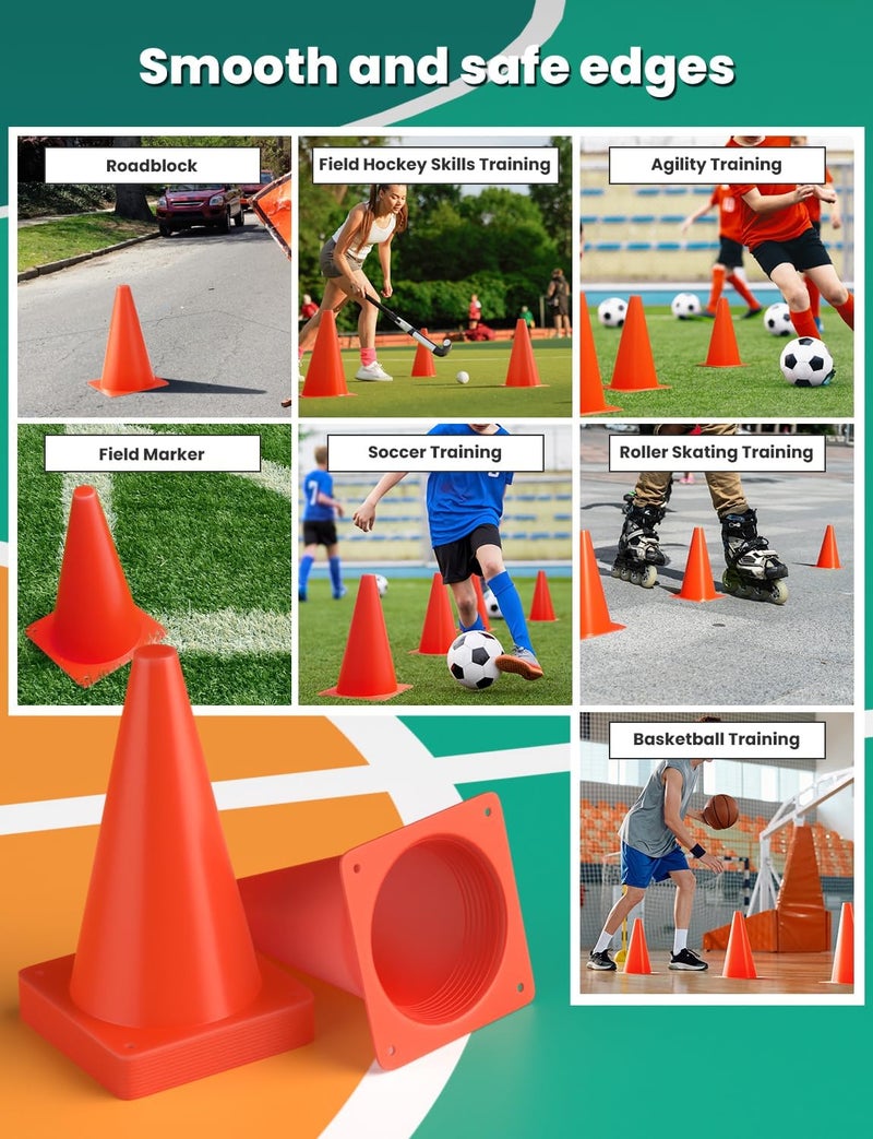 GHB Soccer Cones 7" 9" of 12 24 Pack Disc Soccer Sport Cones Training Field Marker Agility Cones for Basketball, Coaching, Practice Equipment Includes Drills Guide - Image 3